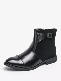 Bottes Chelsea pour hommes en cuir PU noir
