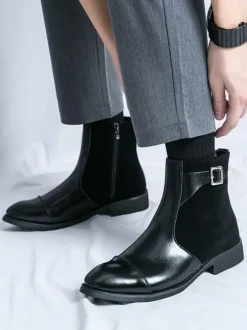 Bottes Chelsea pour hommes en cuir PU noir