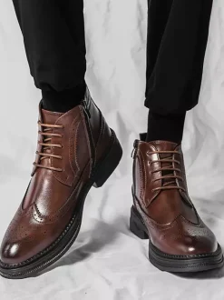 Bottes classiques à bout golf pour hommes bottines Derby en cuir à bout rond et talon bas