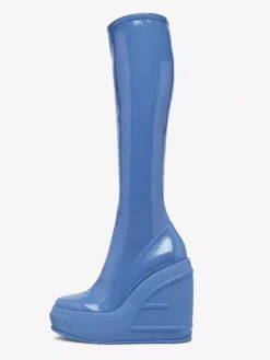 Bottes Compensées Hautes Au Genou Cuissardes Élastiques À Bout Rond Femme