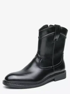 Bottes courtes pour hommes bottes en cuir à bout pointu et fermeture éclair avec talon bas