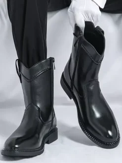 Bottes courtes pour hommes bottes en cuir à bout pointu et fermeture éclair avec talon bas