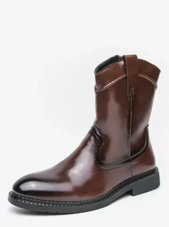 Bottes courtes pour hommes bottes en cuir à bout pointu et fermeture éclair avec talon bas