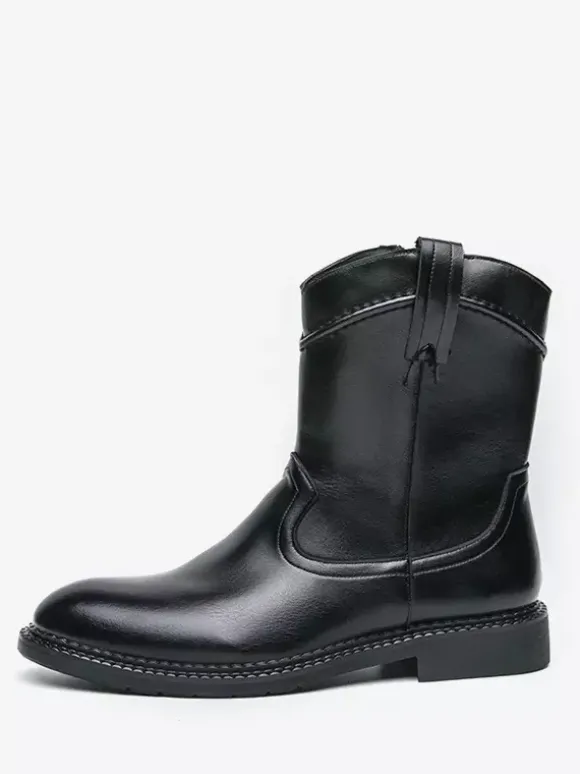 Bottes courtes pour hommes bottes en cuir à bout pointu et fermeture éclair avec talon bas