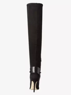 Bottes cuissardes en daim à bout pointu et talons hauts