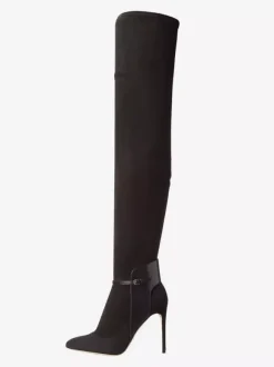 Bottes cuissardes en daim à bout pointu et talons hauts