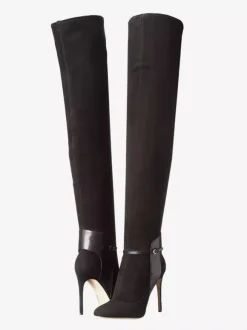 Bottes cuissardes en daim à bout pointu et talons hauts