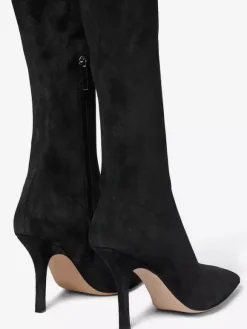 Bottes cuissardes en daim à talons hauts et bout pointu