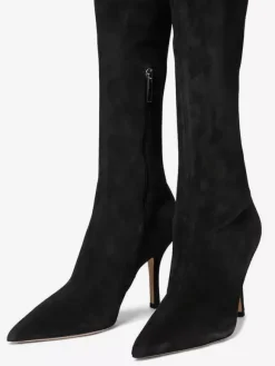 Bottes cuissardes en daim à talons hauts et bout pointu