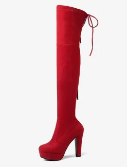 Bottes cuissardes femme noires à plateforme amande talon haut sur les bottes