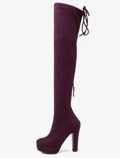 Bottes cuissardes femme noires à plateforme amande talon haut sur les bottes