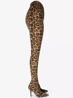Bottes cuissardes à imprimé léopard pour femmes bottes à talons aiguilles en tissu élastique