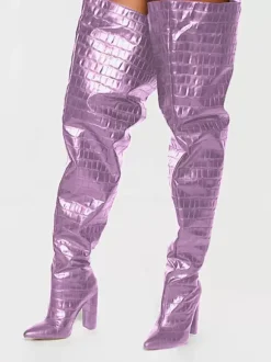 Bottes cuissardes larges pour femmes à talon épais et à motif pierre style oversize