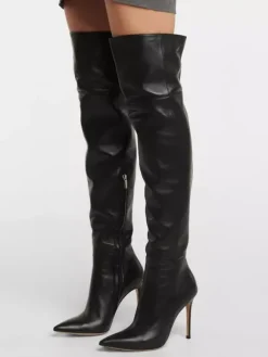 Bottes cuissardes noires à bout pointu et talons hauts grandes tailles
