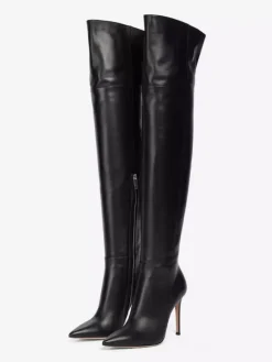 Bottes cuissardes noires à bout pointu et talons hauts grandes tailles