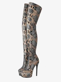 bottes cuissardes python bout rond imprimé serpent bottes d'hiver pour femmes