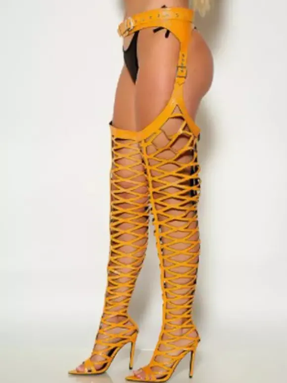 Bottes cuissardes sexy à bout ouvert et découpes au-dessus du genou