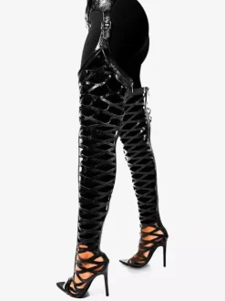 Bottes cuissardes sexy à bout ouvert et découpes au-dessus du genou