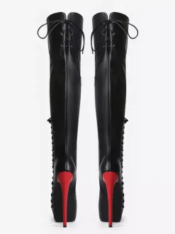 Bottes cuissardes sexy unisexes à plateforme et lacets à talons hauts au-dessus du genou