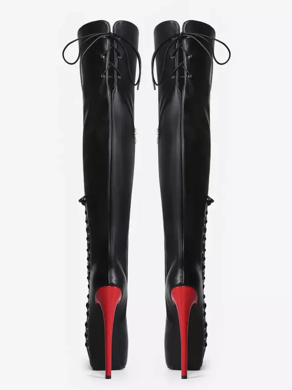 Bottes cuissardes sexy unisexes à plateforme et lacets à talons hauts au-dessus du genou