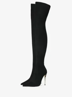 Bottes cuissardes à talons hauts en daim violet pour femmes