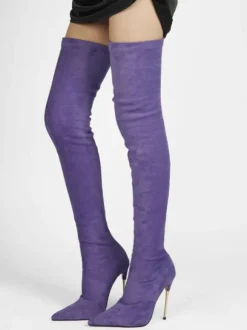 Bottes cuissardes à talons hauts en daim violet pour femmes
