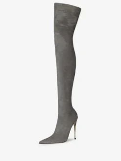 Bottes cuissardes à talons hauts en daim violet pour femmes