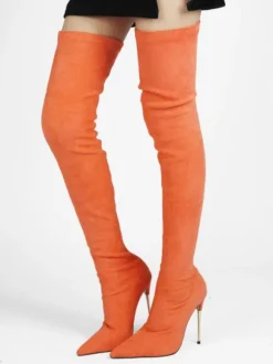 Bottes cuissardes à talons hauts en daim violet pour femmes