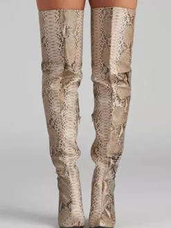 Bottes cuissardes à talons hauts pour femmes bout pointu motif serpent cuissardes