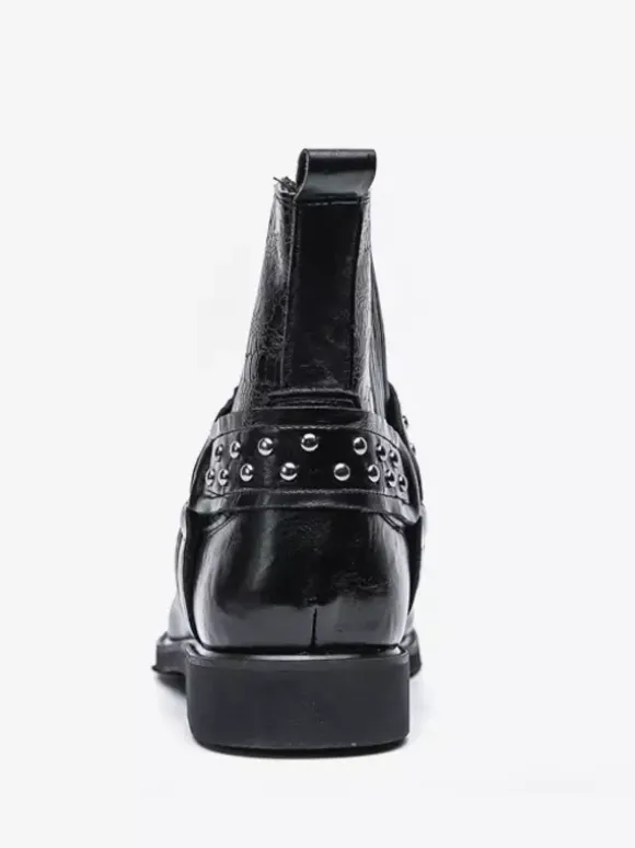 Bottes de cowboy pour hommes bout carré rivets bottes de motard punk bottes montantes à enfiler