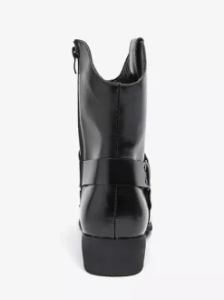 Bottes de cowboy pour hommes à bout pointu en cuir à talon bas et boutons décoratifs