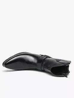 Bottes de cowboy pour hommes à bout pointu en cuir à talon bas et boutons décoratifs