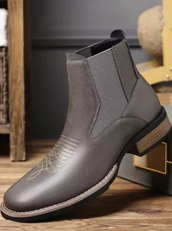 Bottes de cowboy western pour hommes bottines Chelsea à bout carré bottines décontractées à broderies rétro