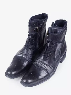 Bottes de travail Martin pour hommes en cuir de vachette classique noir bottines courtes à lacets