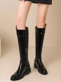 Bottes d'équitation noires pour femmes bottes plates à bout rond