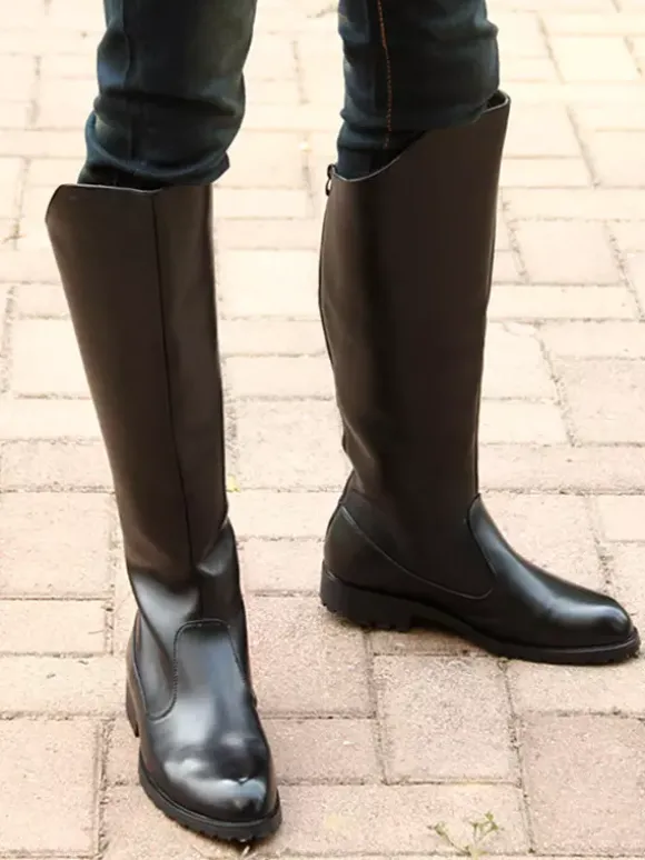 Bottes d'équitation pour hommes noires bout rond boucle montantes jusqu'aux genoux