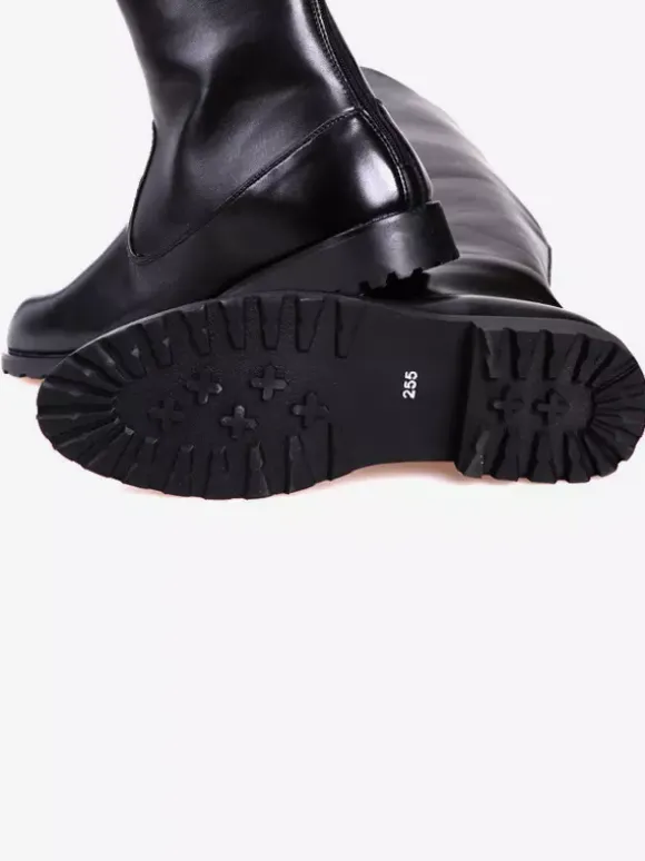 Bottes d'équitation pour hommes noires bout rond boucle montantes jusqu'aux genoux