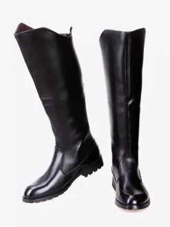 Bottes d'équitation pour hommes noires bout rond boucle montantes jusqu'aux genoux