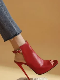 Bottes d'été blanches pour femmes Peep Toe Stiletto Heel PU Leather Summer Low-Tops Boots