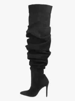 Bottes en daim au-dessus du genou Bottes noires à bout pointu et à talons hauts