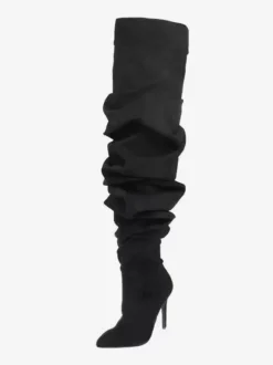 Bottes en daim au-dessus du genou Bottes noires à bout pointu et à talons hauts