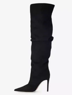 Bottes en daim au-dessus du genou Bottes à talons hauts à bout pointu en daim pour femmes