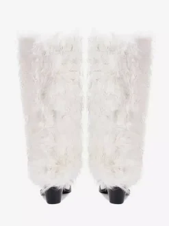 Bottes en fausse fourrure pour femmes bout pointu talon épais bottes hautes au genou