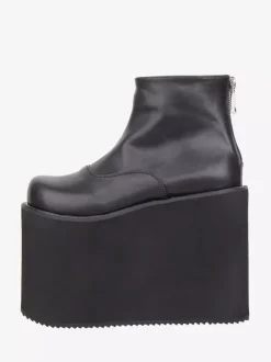 Bottes Gothic Lolita à plateforme bout rond en cuir PU noir hauteur cheville