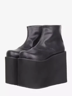 Bottes Gothic Lolita à plateforme bout rond en cuir PU noir hauteur cheville