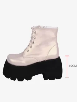 Bottes gothiques Lolita kaki à bout rond en cuir PU chaussures Lolita