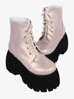 Bottes gothiques Lolita kaki à bout rond en cuir PU chaussures Lolita