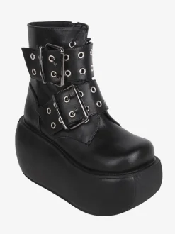 Bottes gothiques Lolita noires en cuir PU à bout rond chaussures Lolita