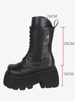 Bottes gothiques épaisses Lolita blanches en PU à bout rond chaussures Lolita en cuir PU