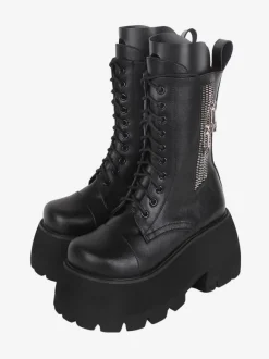 Bottes gothiques épaisses Lolita blanches en PU à bout rond chaussures Lolita en cuir PU